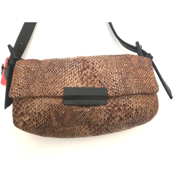 Frankie & Johnnie Snake Pattern Shoulder Bag Black & Tan - Picture 2 of 10